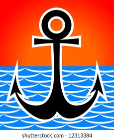 anchor in red and  blue waves	