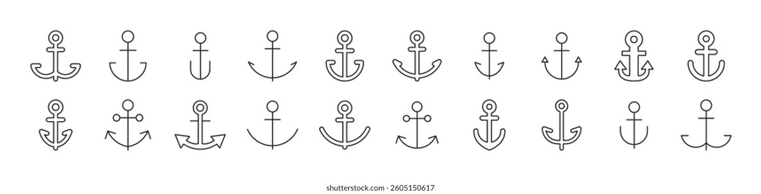 Anchor Related Image Collection. Editable Stroke. Perfect for Infographics, Articles, Books, Flyers, Banners