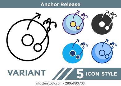 Anchor Release icon for representing detachment systems, breaking associations, and removing conditioned responses. Line, Filled, Color, Blue, Dualtone style.