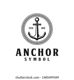 Anchor retro hipster logo design with circular rope
