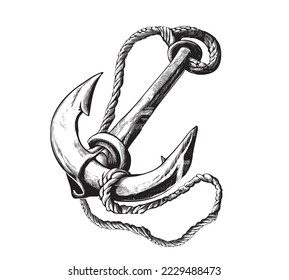 Anchor retro with rope sketch hand drawn vintage Vector illustration