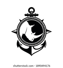 anchor and rhino in black and white vector
