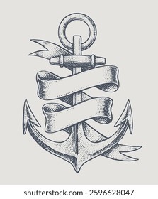Anchor with a ribbon scroll wrapped around it.