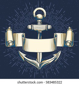 Anchor and ribbon vintage nautical emblem