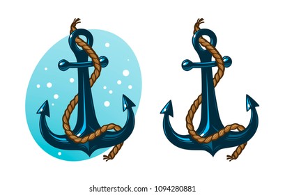 Anchor with rope. Cartoon vector illustration