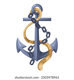 Anchor with Rope and Chain on White Background. Vector illustration