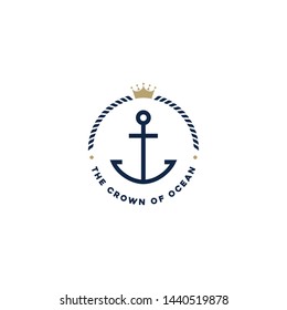 Anchor, Rope and Crown for Marine Navy Ship Boat logo design