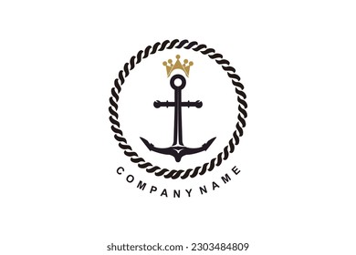 Anchor, Rope and Crown for Marine Navy Ship Boat logo design