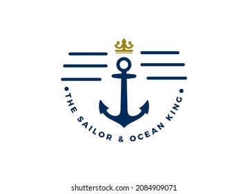 Anchor, Rope and Crown for Marine Ship Boat logo design