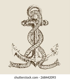 anchor and rope doodle vector