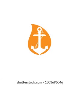 Anchor with rope drop shape logo design template.