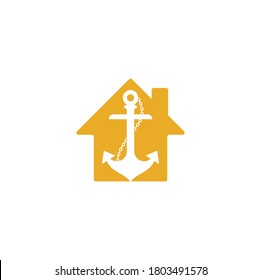 Anchor with rope home shape logo design template.