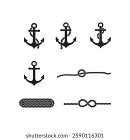 anchor with rope icon collection set silhouette vector flat design illustrations