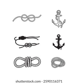anchor with rope icon collection set silhouette vector flat design illustrations