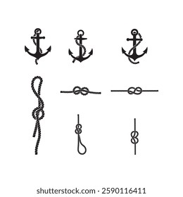anchor with rope icon collection set silhouette vector flat design illustrations