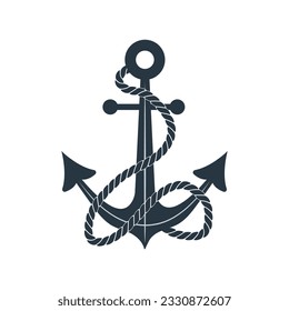 Anchor with rope icon. Marine logo. Nautical symbol isolated on white background. Vector illustration in flat style.