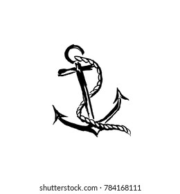 Anchor with a rope. An image painted in ink.