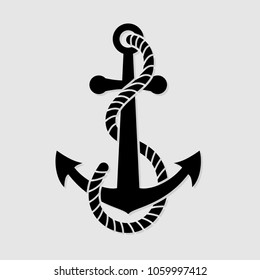 Anchor with a rope, isolated on white background. Vector illustration.