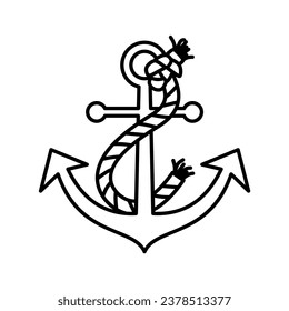 Anchor with rope isolated on white. Vector illustration