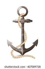 Anchor with rope. Isolated on white background.