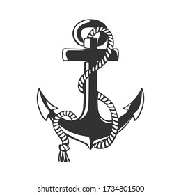 Anchor with rope isolated on white.Vector illustration.