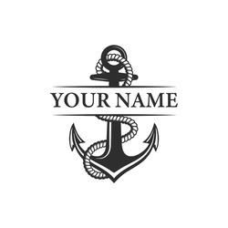 Anchor With Rope Logo, Anchor With Rope Vector Black And White.