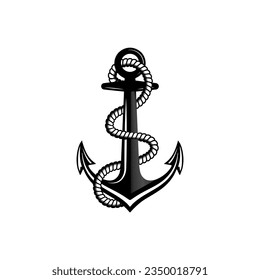Anchor with rope logo, Anchor with rope vector black and white.