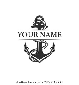 Anchor with rope logo, Anchor with rope vector black and white.