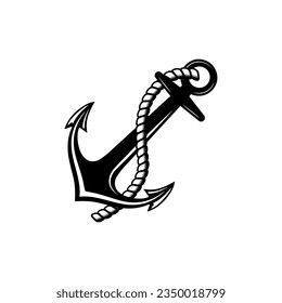 Anchor with rope logo, Anchor with rope vector black and white.