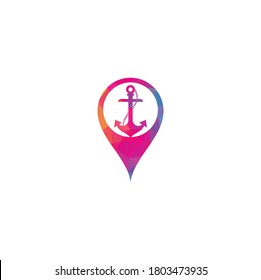 Anchor with rope map pin shape logo design template.