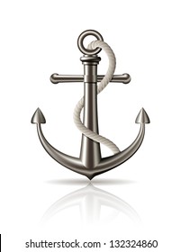 Anchor with rope on white background. Vector illustration