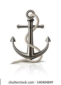 Anchor with rope on white background. Vector illustration