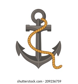 Anchor with rope on a white background