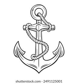 anchor with rope, on a white background