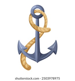 Anchor with Rope on White Background. Vector illustration