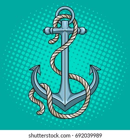 Anchor with rope pop art style vector illustration. Comic book style imitation