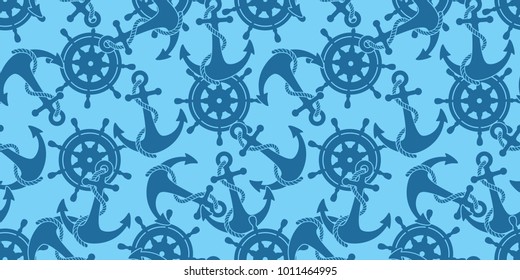 anchor rope seamless pattern helm vector maritime nautical boat sea ocean isolated wallpaper background blue