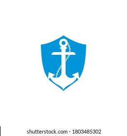 Anchor with rope shield shape concept logo design template.