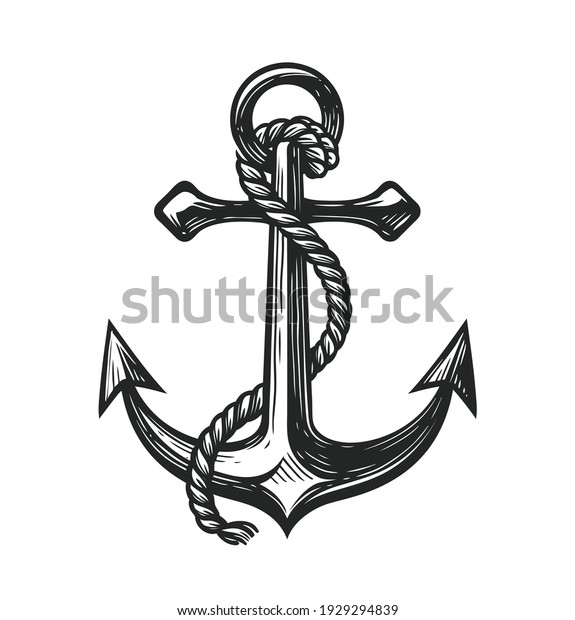 Anchor Rope Symbol Nautical Concept Sketch Stock Vector (Royalty Free ...