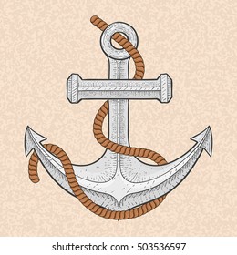 Anchor with rope. Vector illustration