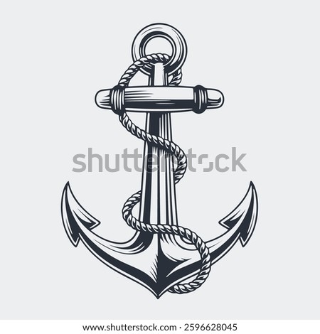 Anchor with rope wrapped around it, design element