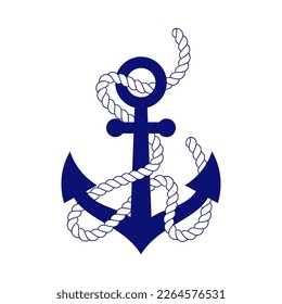 Anker mit umhülltem Seil. Logo der Schifffahrtsgesellschaft. Emblem für ein Schiff, Yacht. Flache Vektorgrafik.