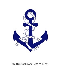 Anchor with rope wrapped around. Marine company logo. Emblem for a ship, yacht. Flat vector illustration.