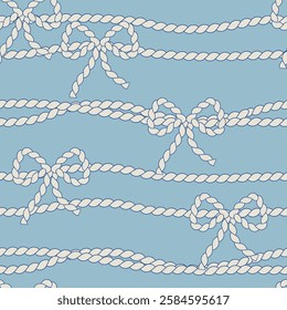 Anchor ropes and lines with bows vector seamless pattern for textile design, scrapbook paper, kids wallpaper. Blue summer fishing theme
