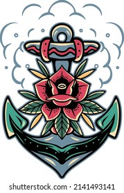 Anchor And Roses Retro Style for your business or merchandise