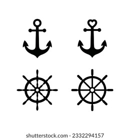 Anchor and Rudder icon. Anchor and rudder marine vector isolated on white background. Anchor and Rudder symbol. Anchor and Rudder icon simple sign. 