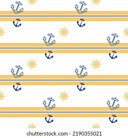 Anchor and rudder on a striped background. seamless marine pattern