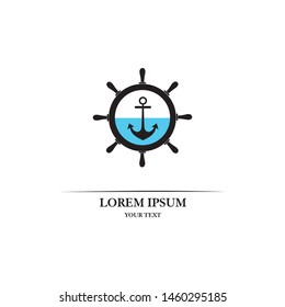 Anchor, rudder and sea. Template for logo