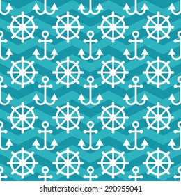Anchor and rudder seamless pattern. Vector illustration