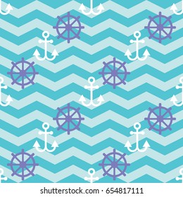 Anchor and rudder seamless pattern. Vector illustration